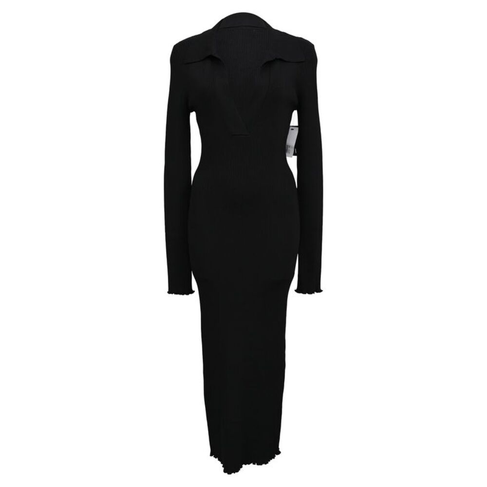 Good American Rib Long Sleeve Midi Dress in Black Viscose